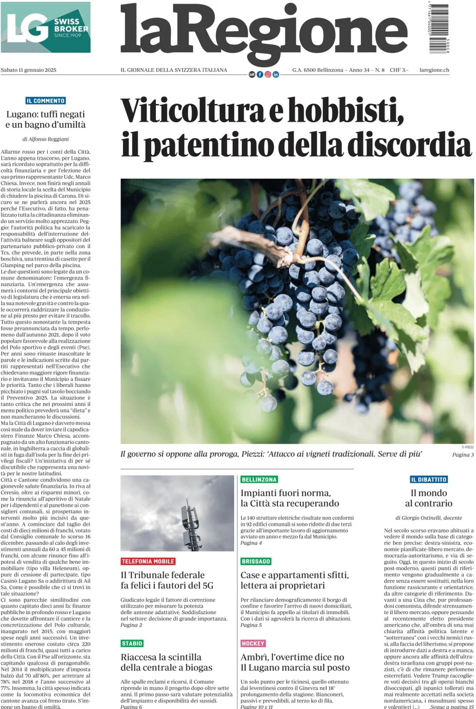 anteprima della prima pagina di la-regione del 11/01/2025