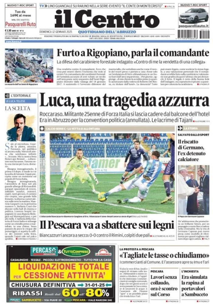 anteprima della prima pagina di il-centro-pescara del 12/01/2025