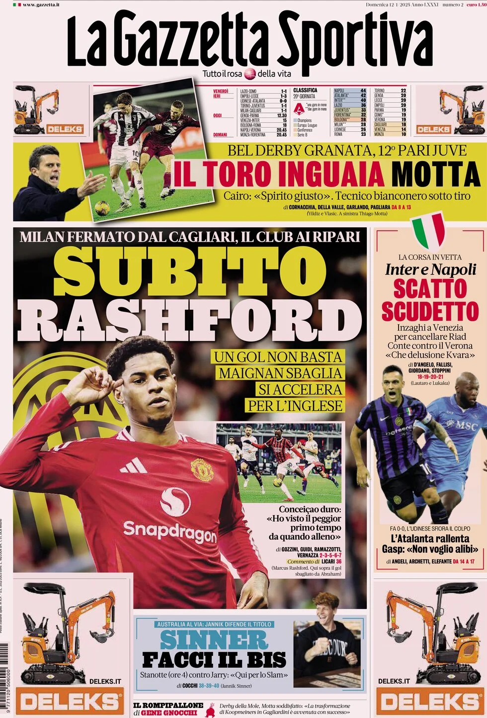 anteprima della prima pagina di la-gazzetta-dello-sport del 12/01/2025