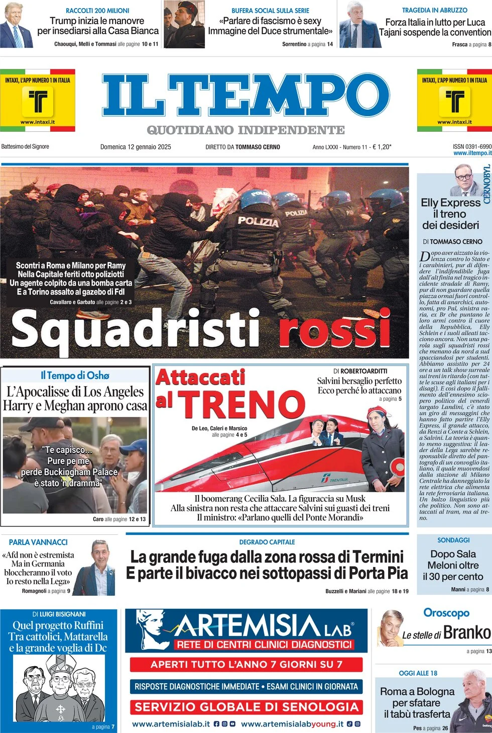 anteprima della prima pagina di il-tempo del 12/01/2025