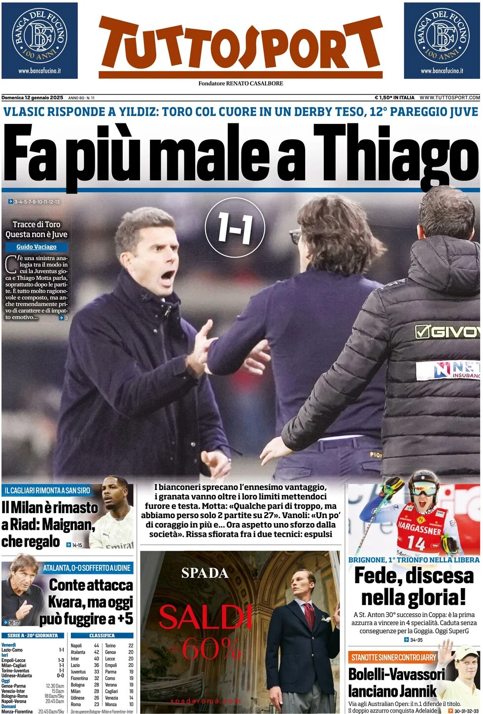 anteprima della prima pagina di tuttosport del 12/01/2025