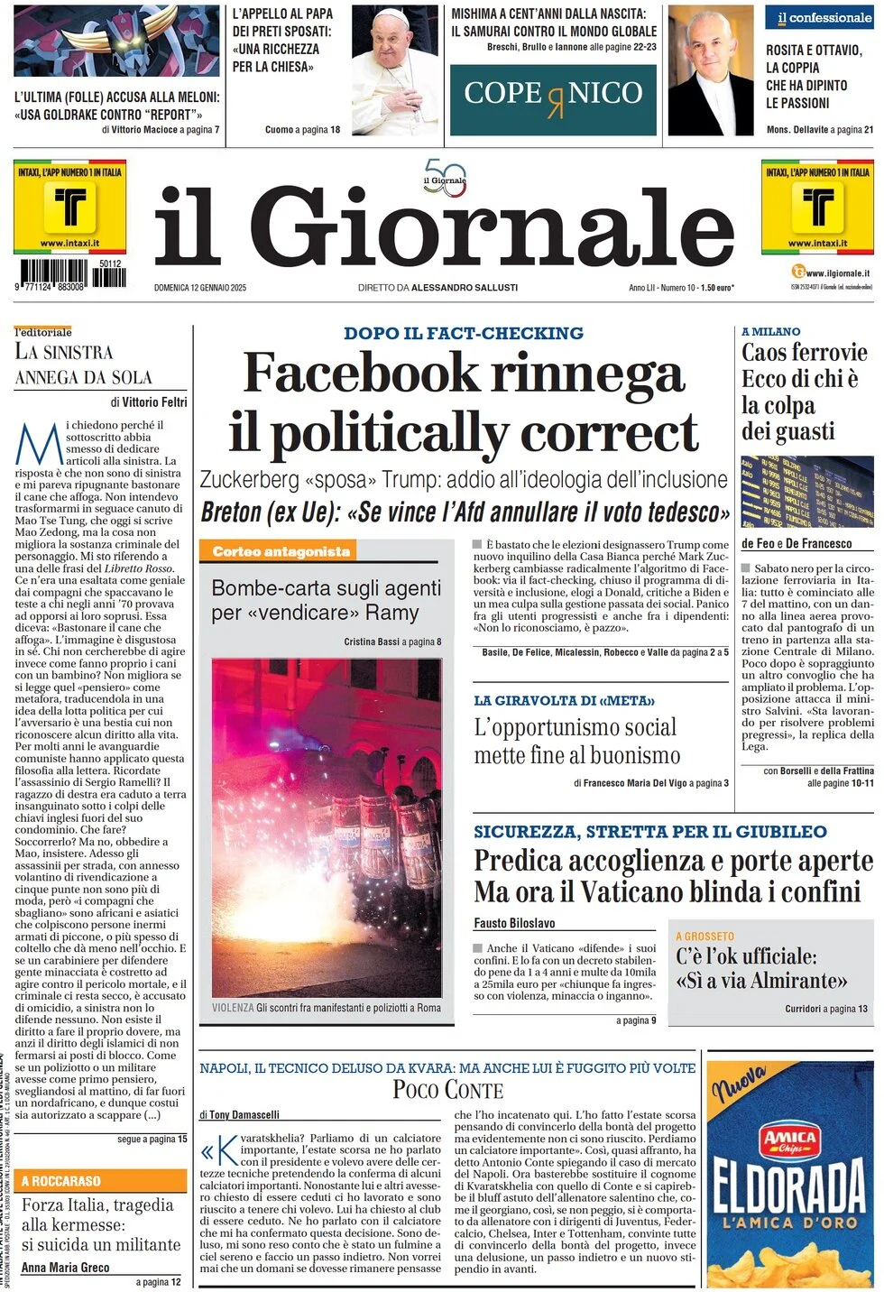 anteprima della prima pagina di il-giornale del 12/01/2025