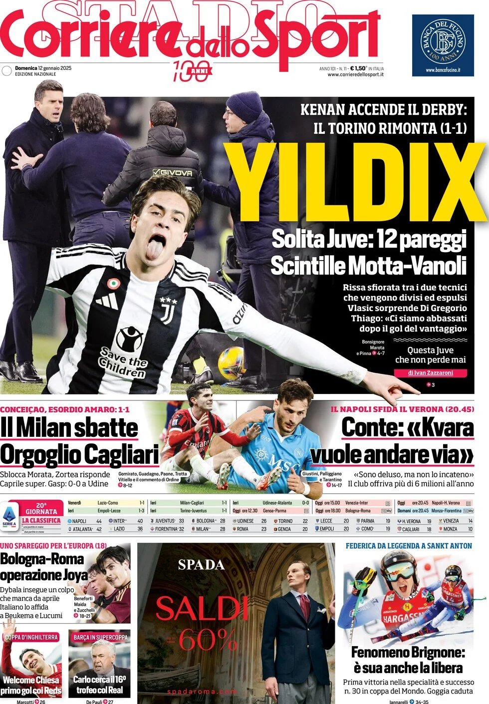 anteprima della prima pagina di corriere-dello-sport del 12/01/2025