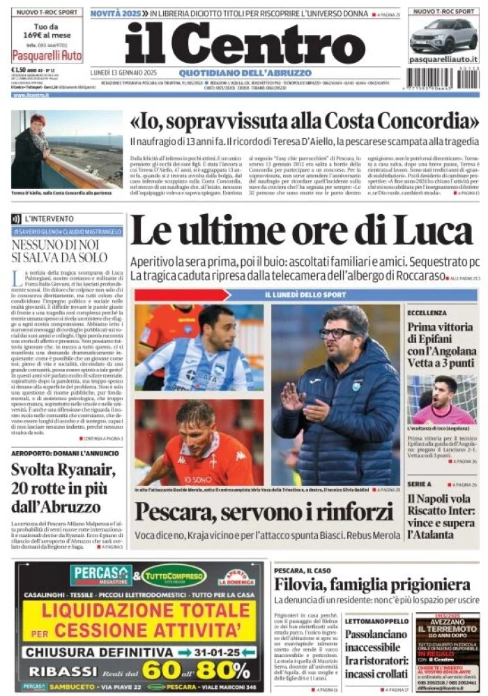 anteprima della prima pagina di il-centro-pescara del 13/01/2025