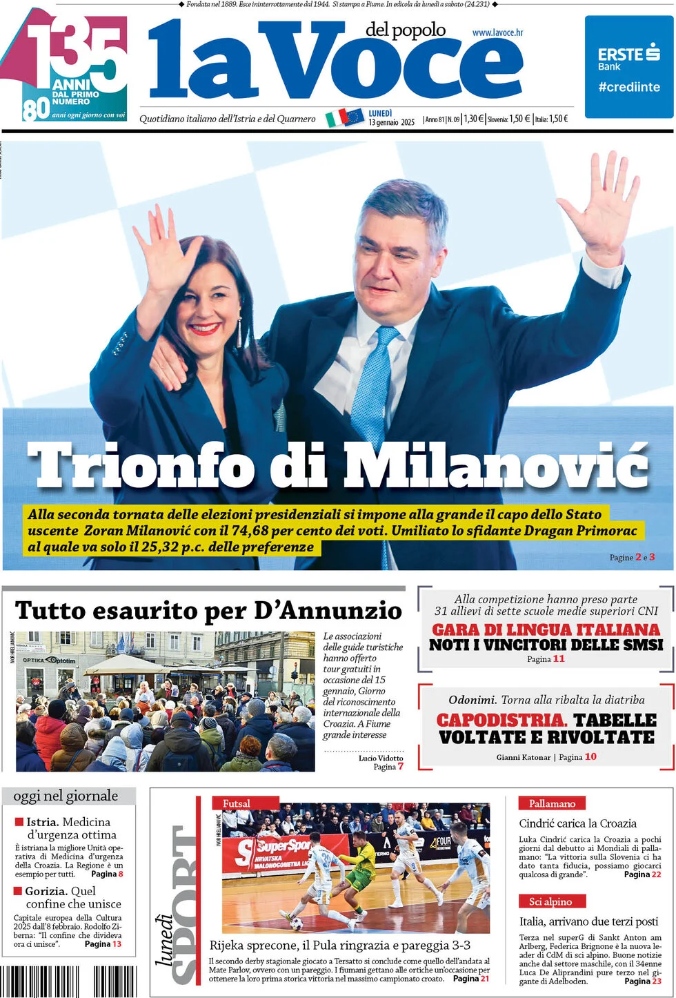 anteprima della prima pagina di la-voce-del-popolo del 13/01/2025