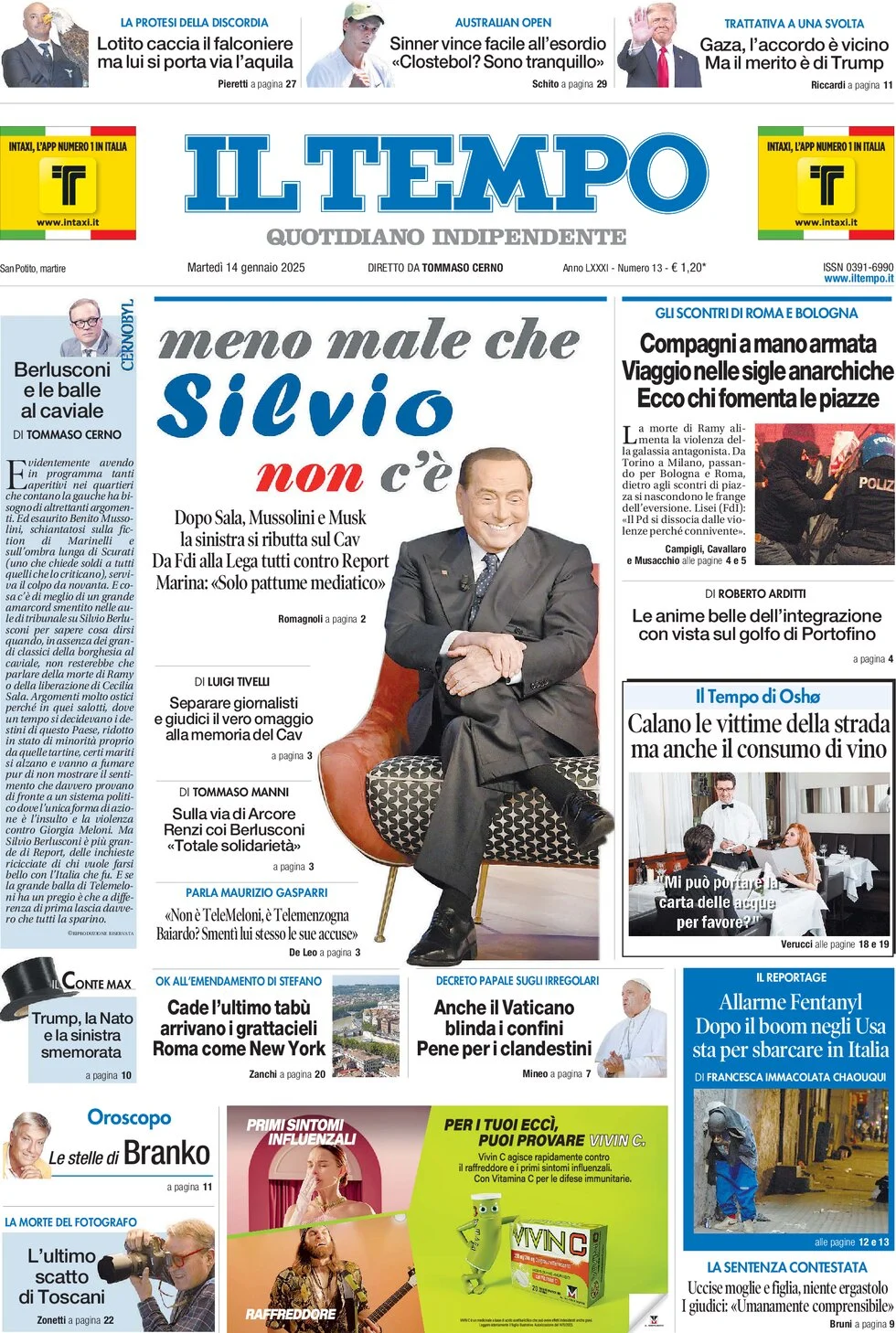 anteprima della prima pagina di il-tempo del 14/01/2025