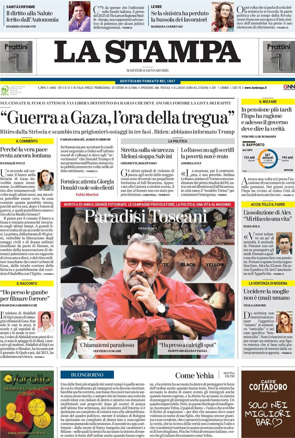 anteprima della prima pagina di la-stampa del 14/01/2025