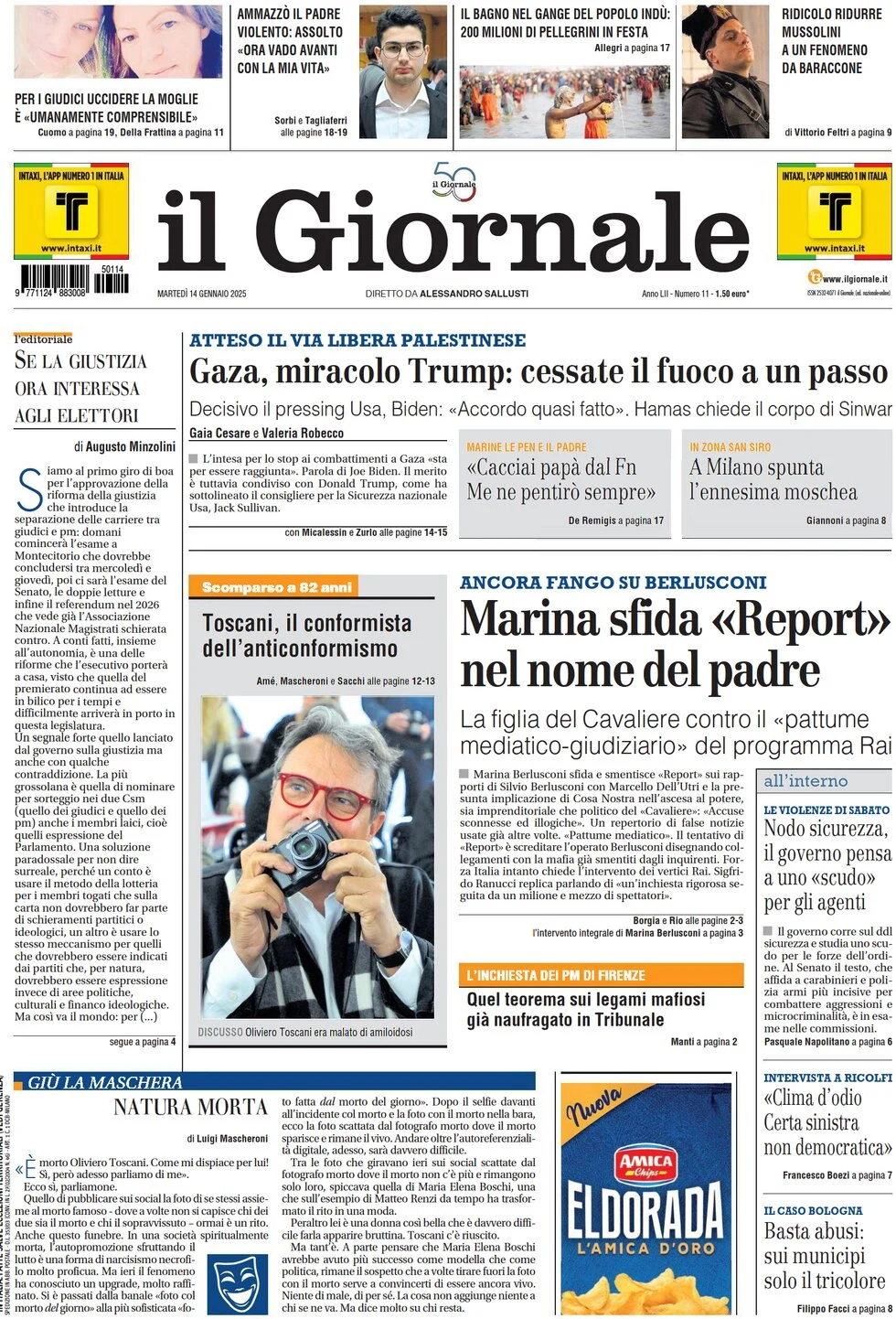 anteprima della prima pagina di il-giornale del 14/01/2025