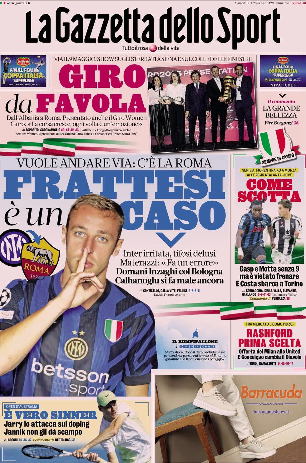 anteprima della prima pagina di la-gazzetta-dello-sport del 14/01/2025