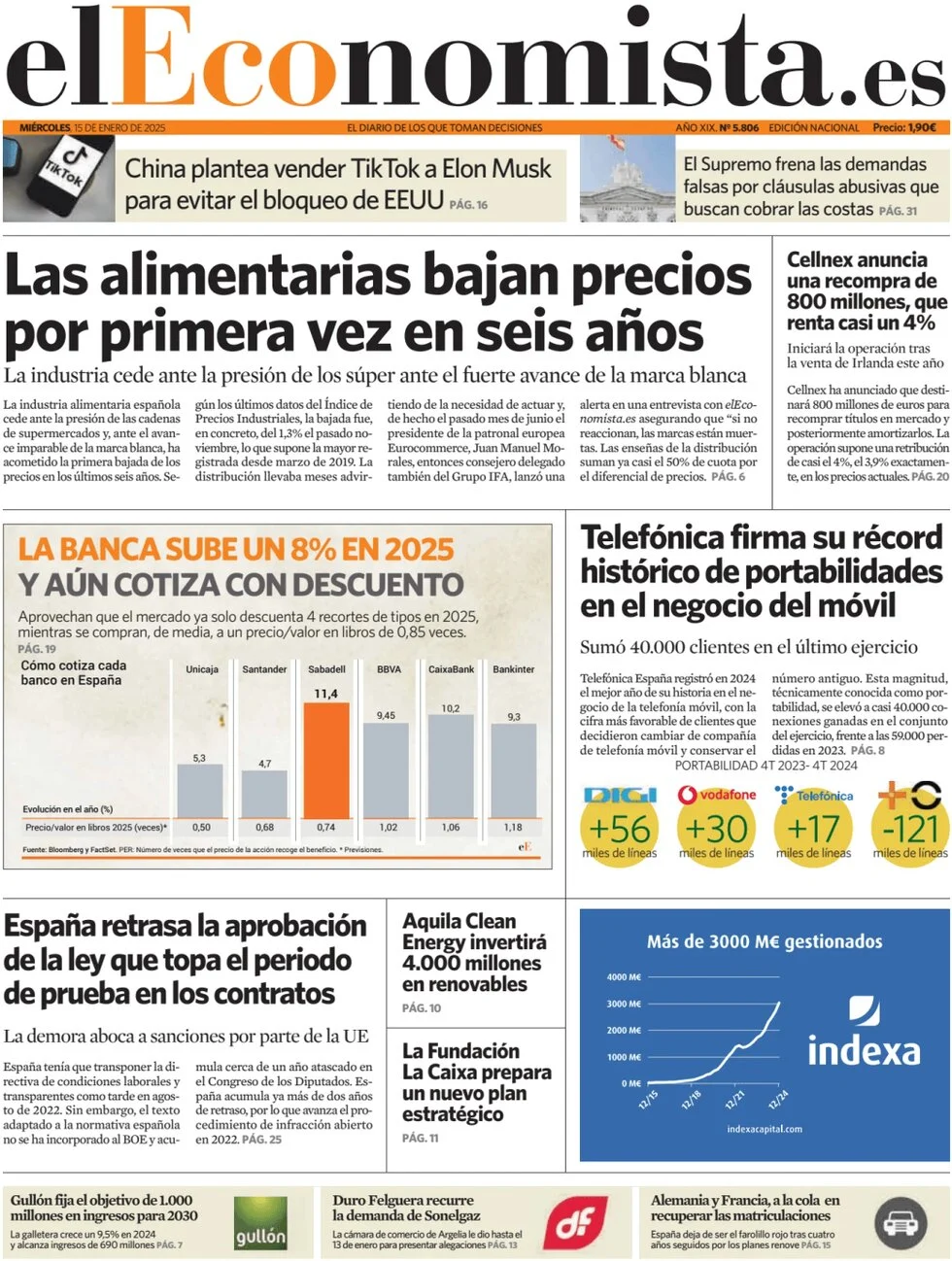 anteprima della prima pagina di el-economista del 15/01/2025