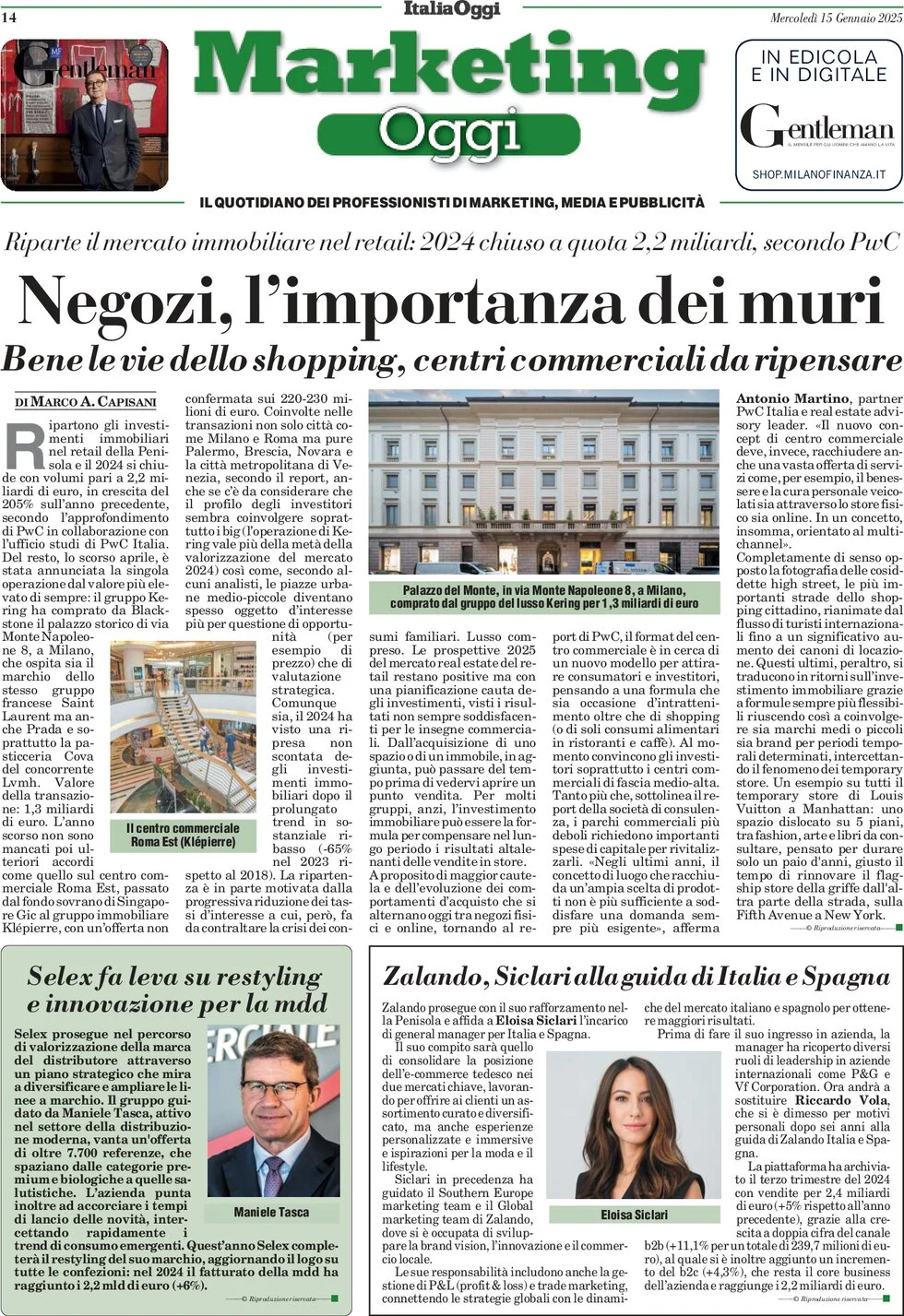 anteprima della prima pagina di marketing-oggi del 15/01/2025