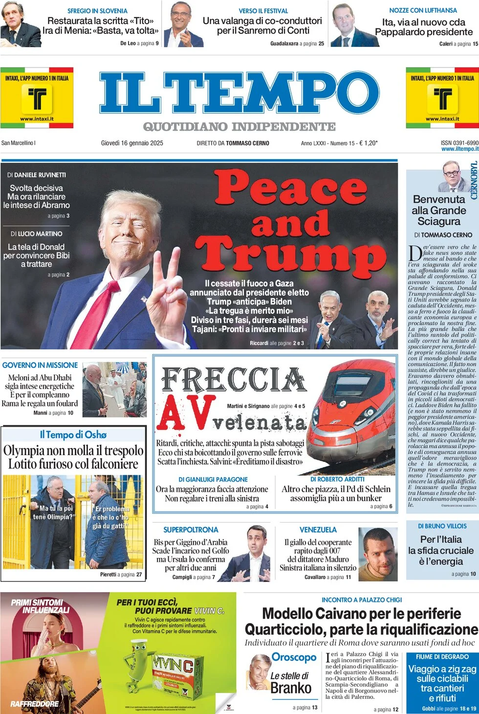 anteprima della prima pagina di il-tempo del 16/01/2025