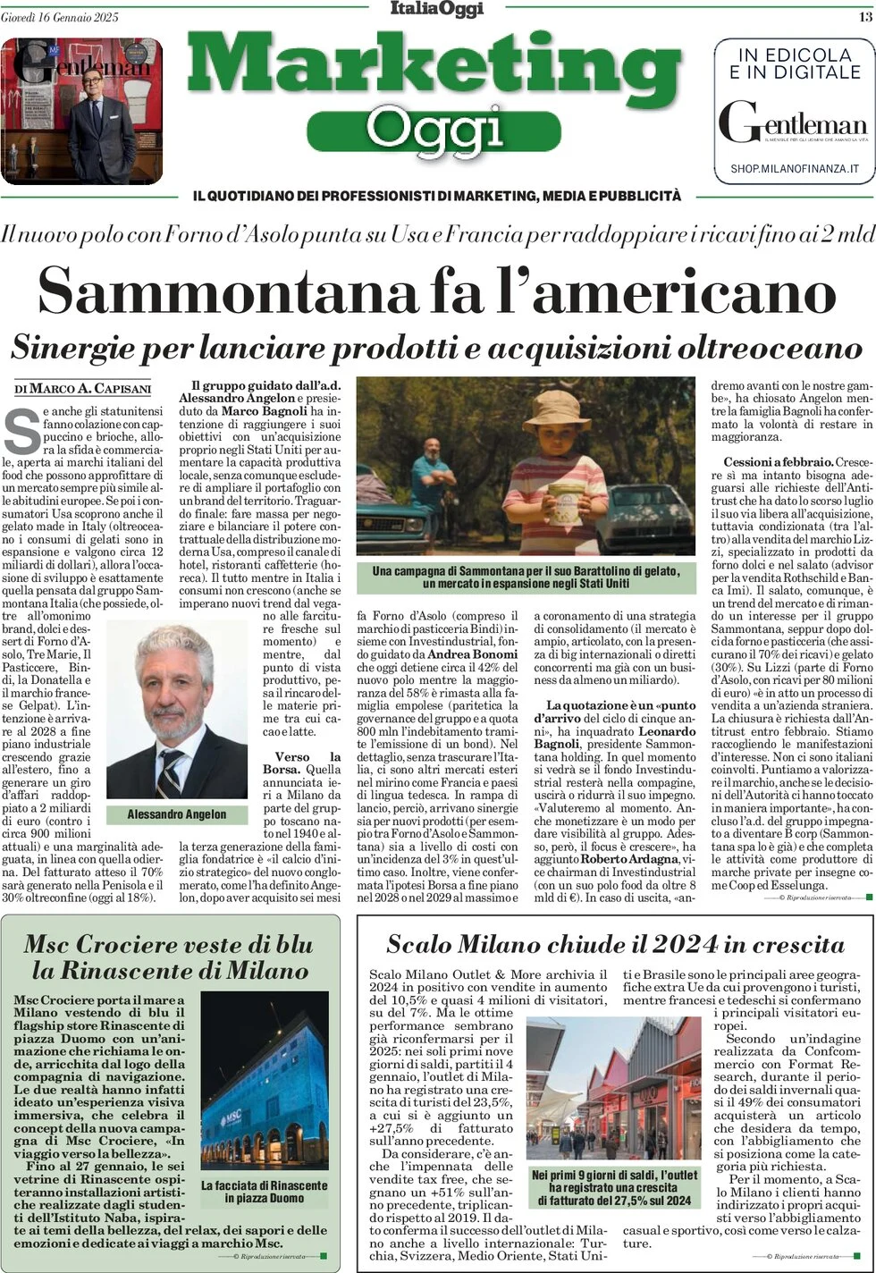anteprima della prima pagina di marketing-oggi del 16/01/2025