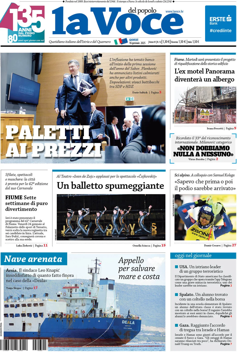 anteprima della prima pagina di la-voce-del-popolo del 16/01/2025