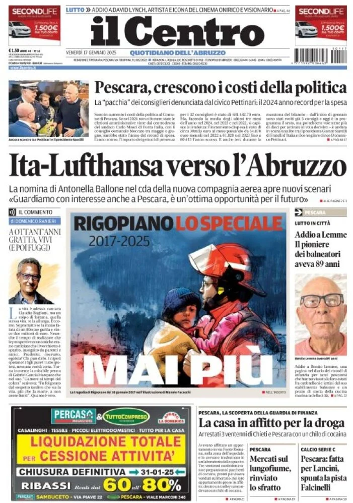 anteprima della prima pagina di il-centro-pescara del 17/01/2025