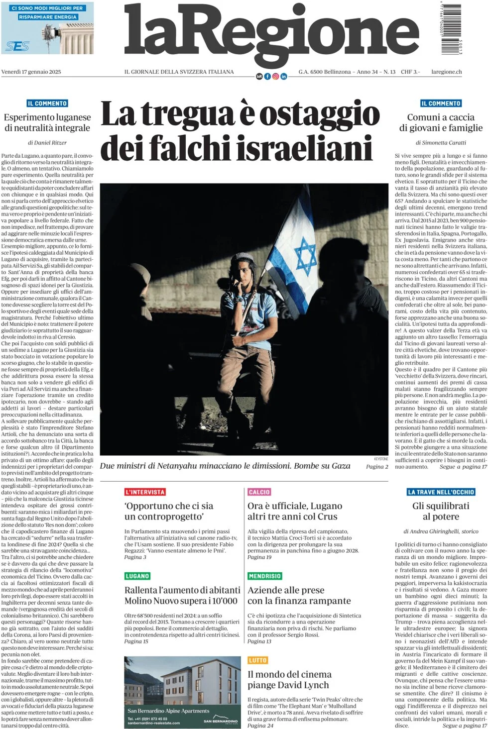 anteprima della prima pagina di la-regione del 17/01/2025