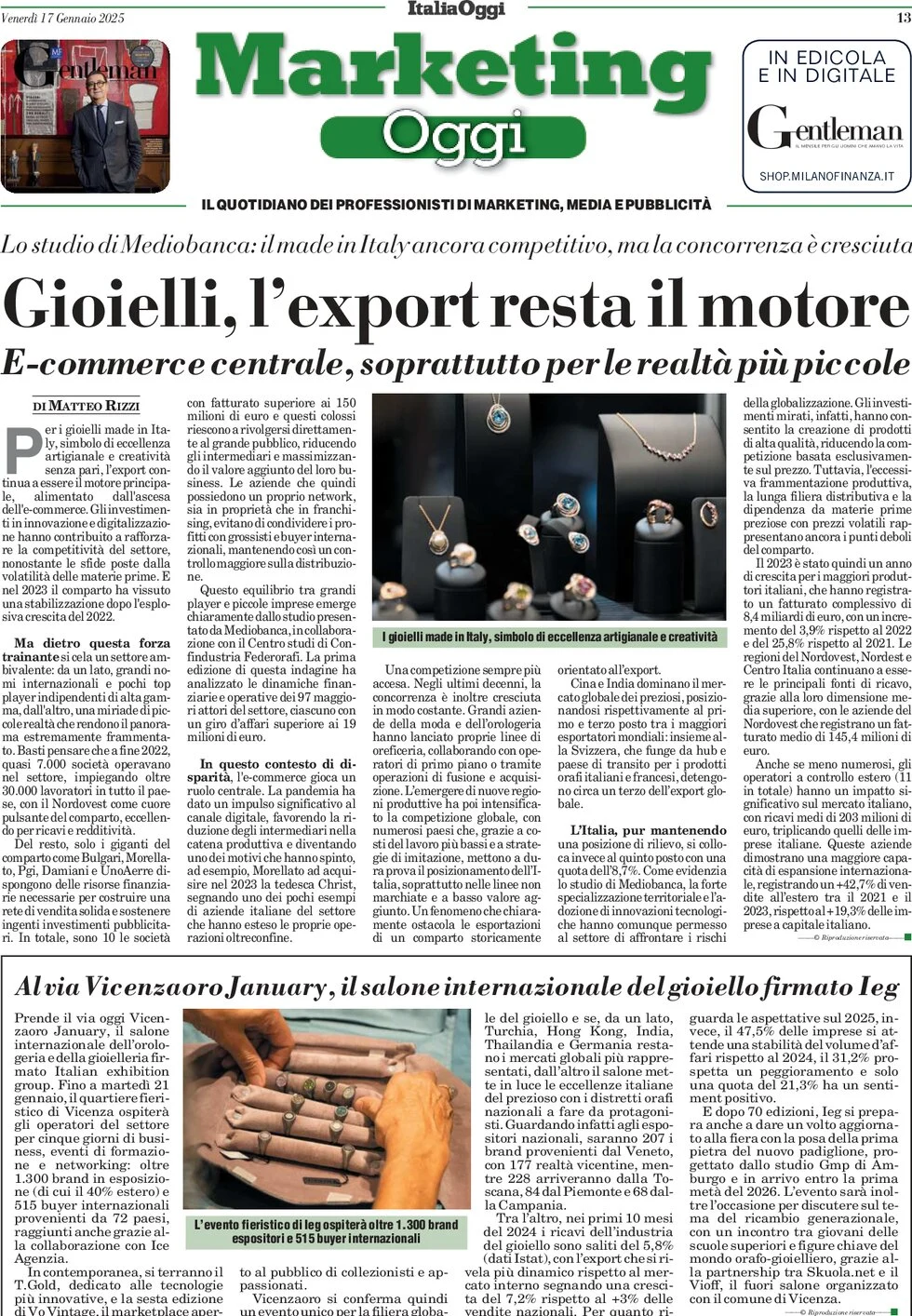 anteprima della prima pagina di marketing-oggi del 17/01/2025