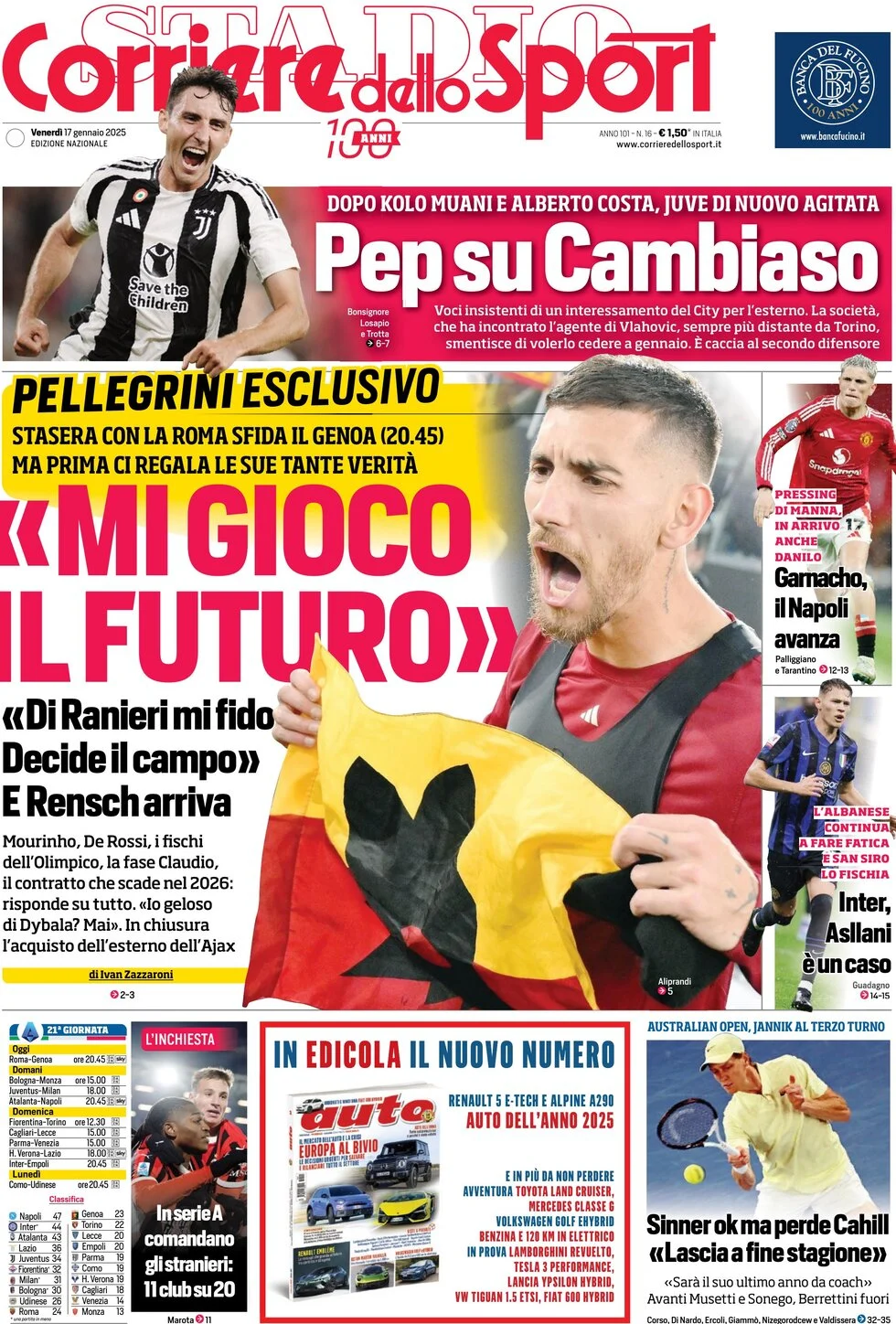 anteprima della prima pagina di corriere-dello-sport del 17/01/2025
