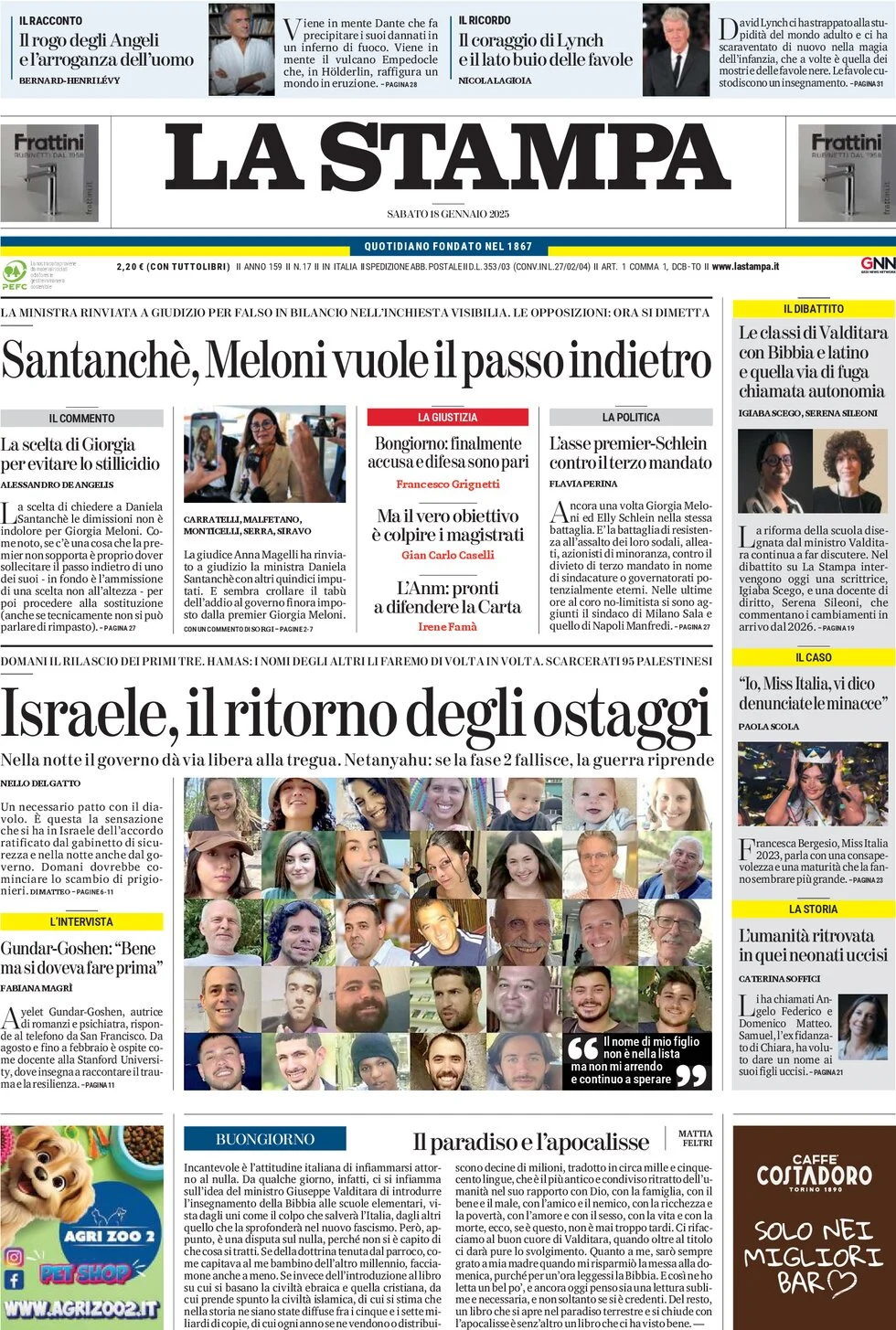 anteprima della prima pagina di la-stampa del 18/01/2025