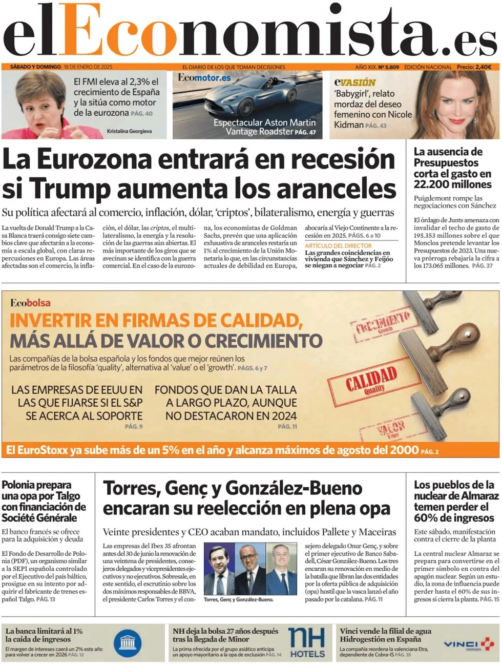 anteprima della prima pagina di el-economista del 18/01/2025