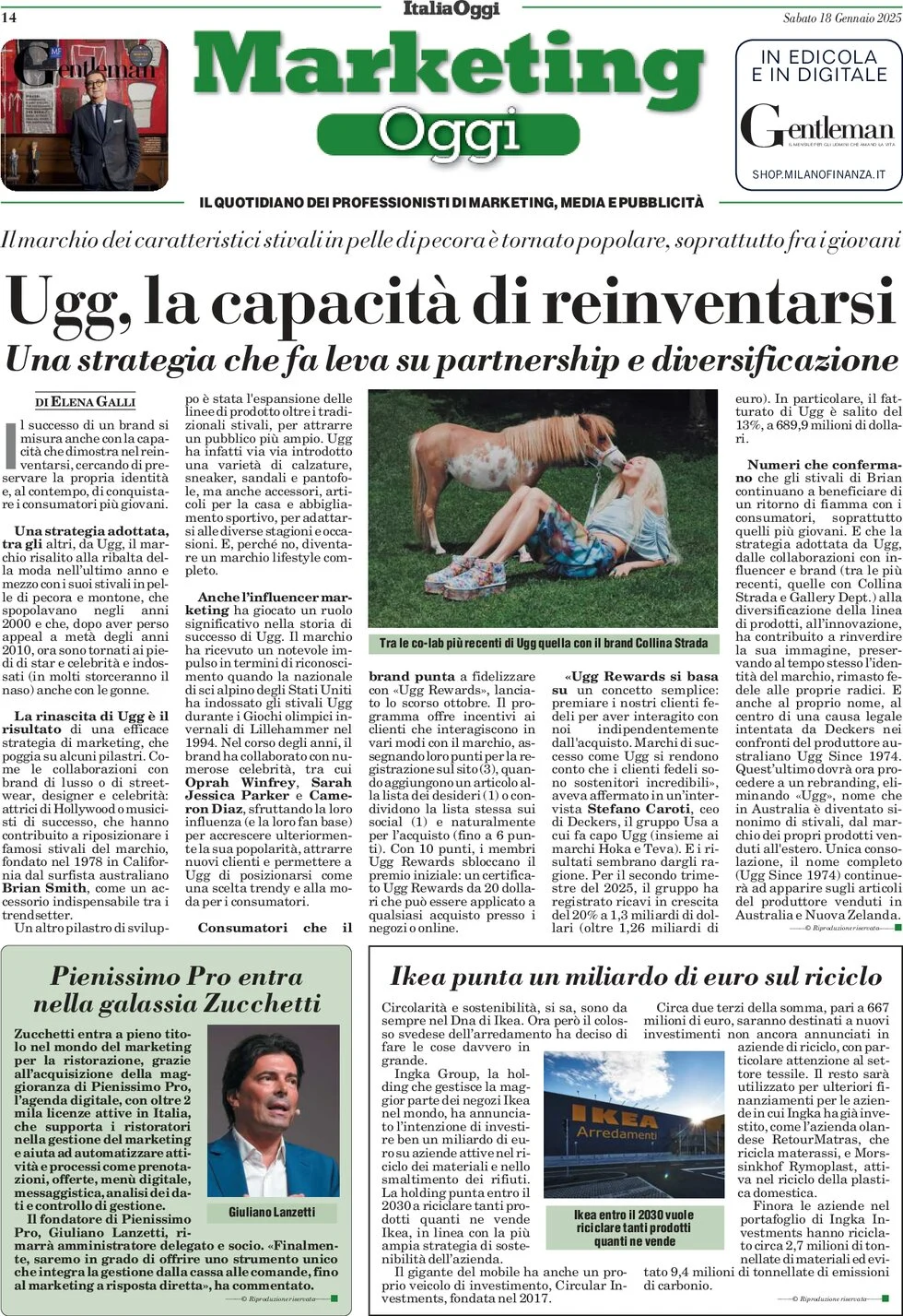 anteprima della prima pagina di marketing-oggi del 18/01/2025