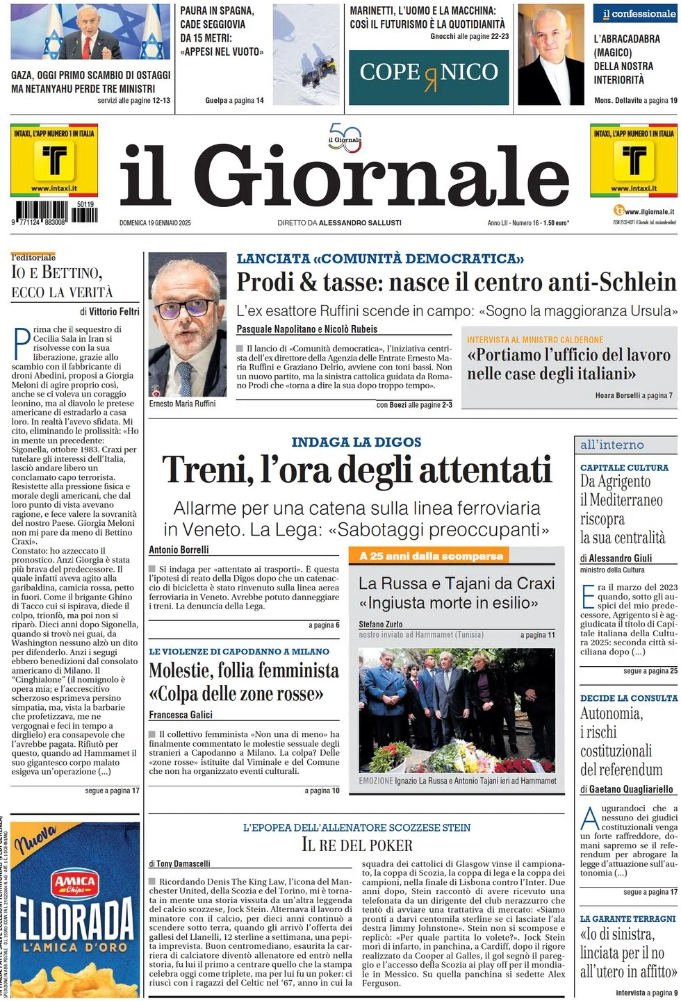 anteprima della prima pagina di il-giornale del 19/01/2025