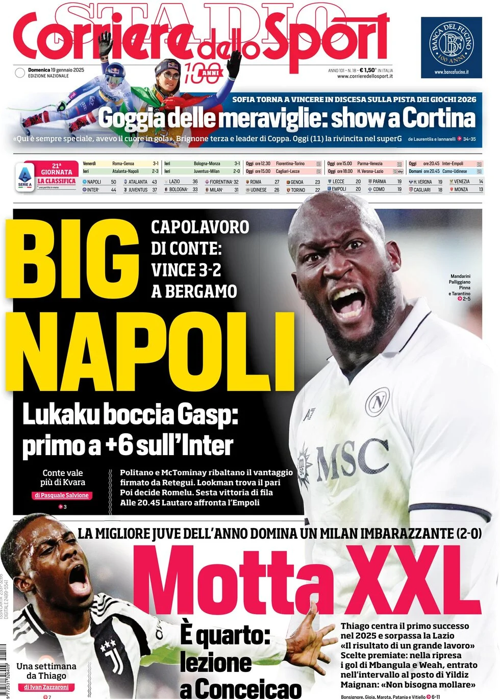 anteprima della prima pagina di corriere-dello-sport del 19/01/2025