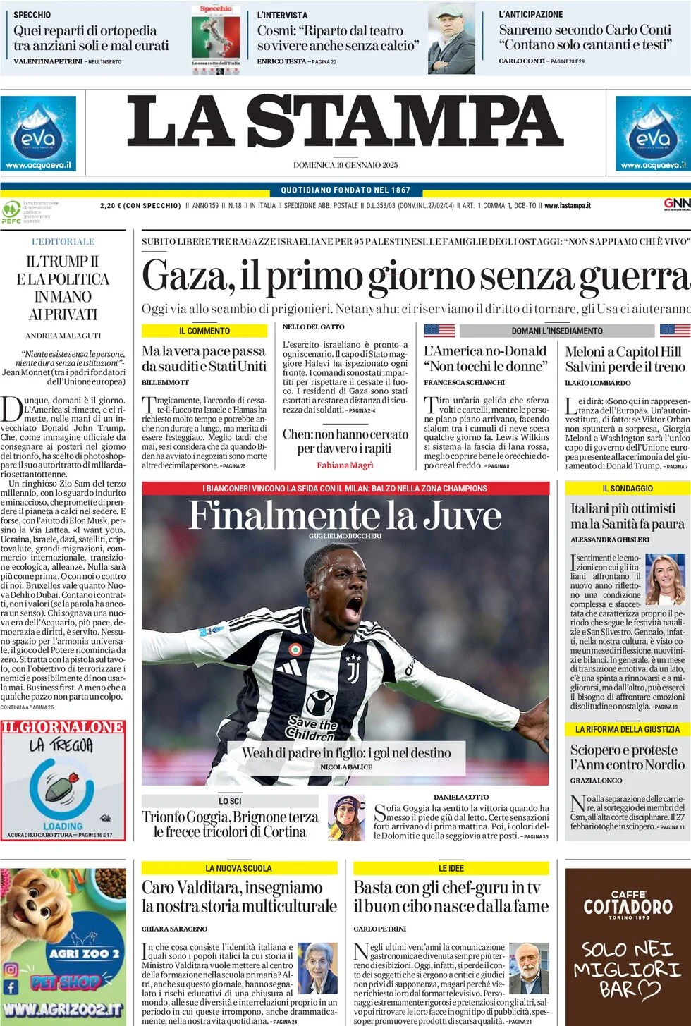 anteprima della prima pagina di la-stampa del 19/01/2025