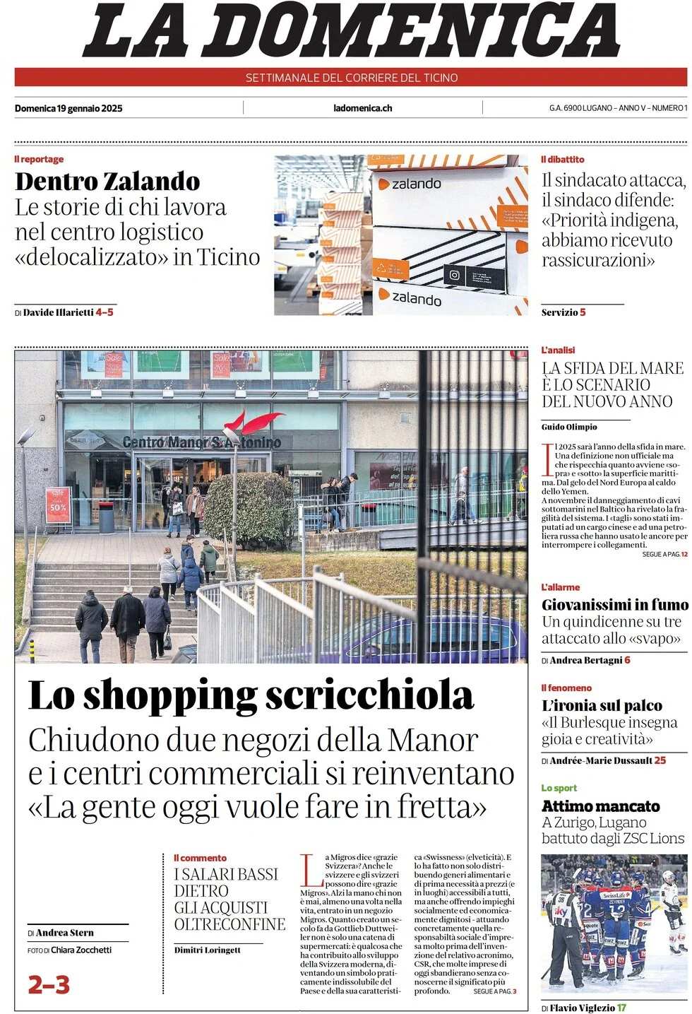 anteprima della prima pagina di corriere-del-ticino del 19/01/2025