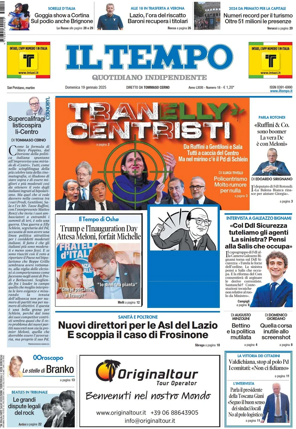 anteprima della prima pagina di il-tempo del 19/01/2025