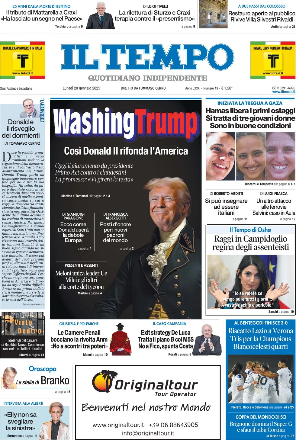 anteprima della prima pagina di il-tempo del 20/01/2025