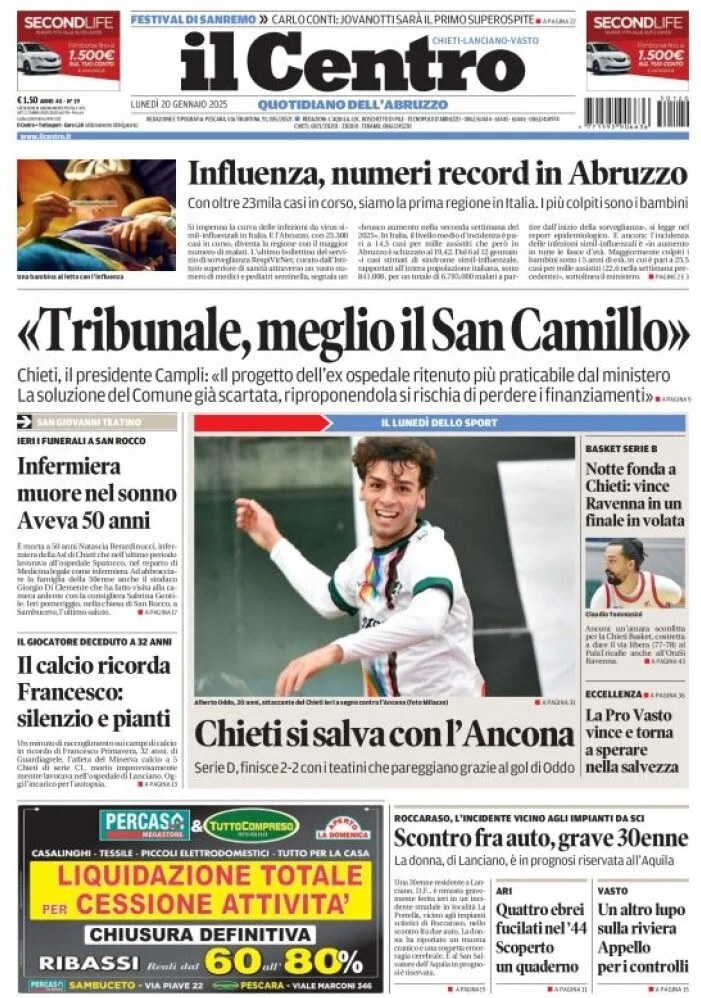 anteprima della prima pagina di il-centro-chieti del 20/01/2025