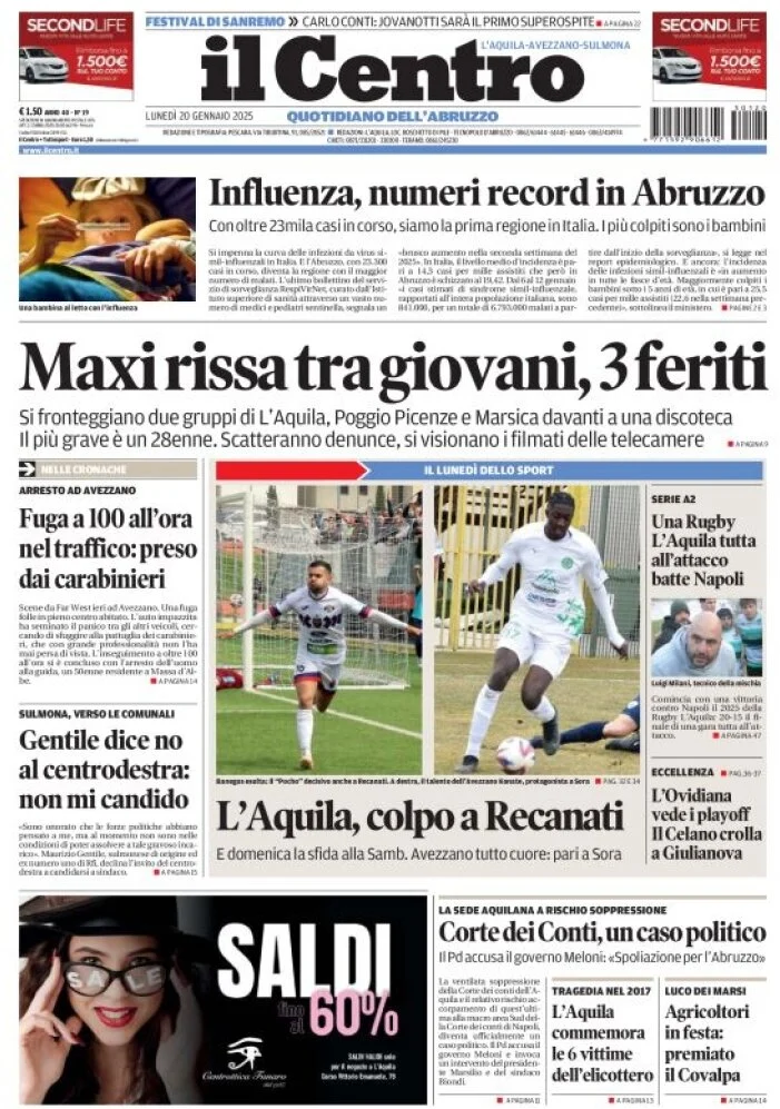 anteprima della prima pagina di il-centro-laquila del 20/01/2025
