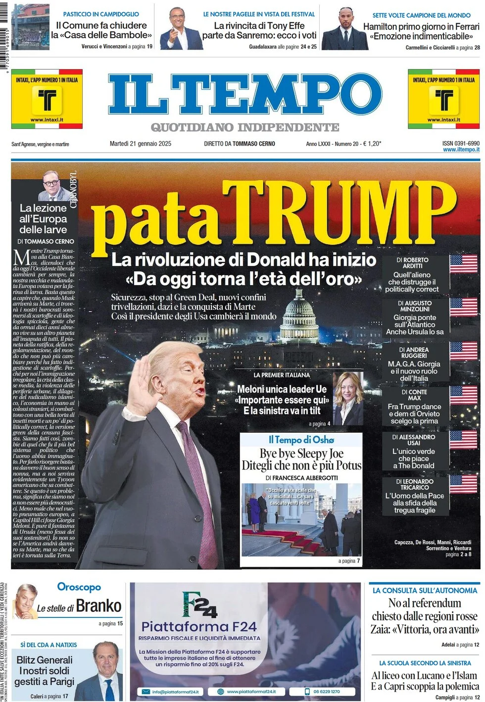 anteprima della prima pagina di il-tempo del 21/01/2025