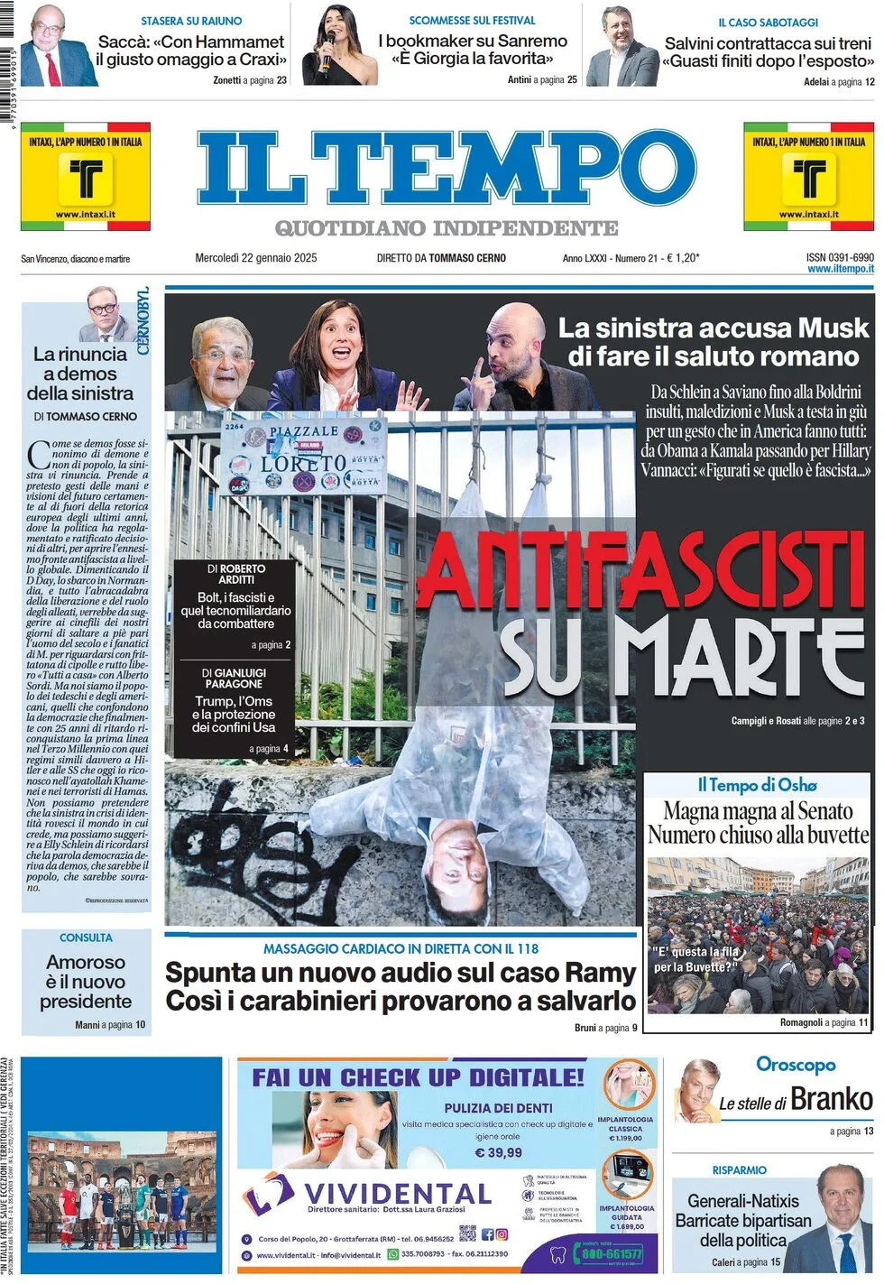 anteprima della prima pagina di il-tempo del 22/01/2025