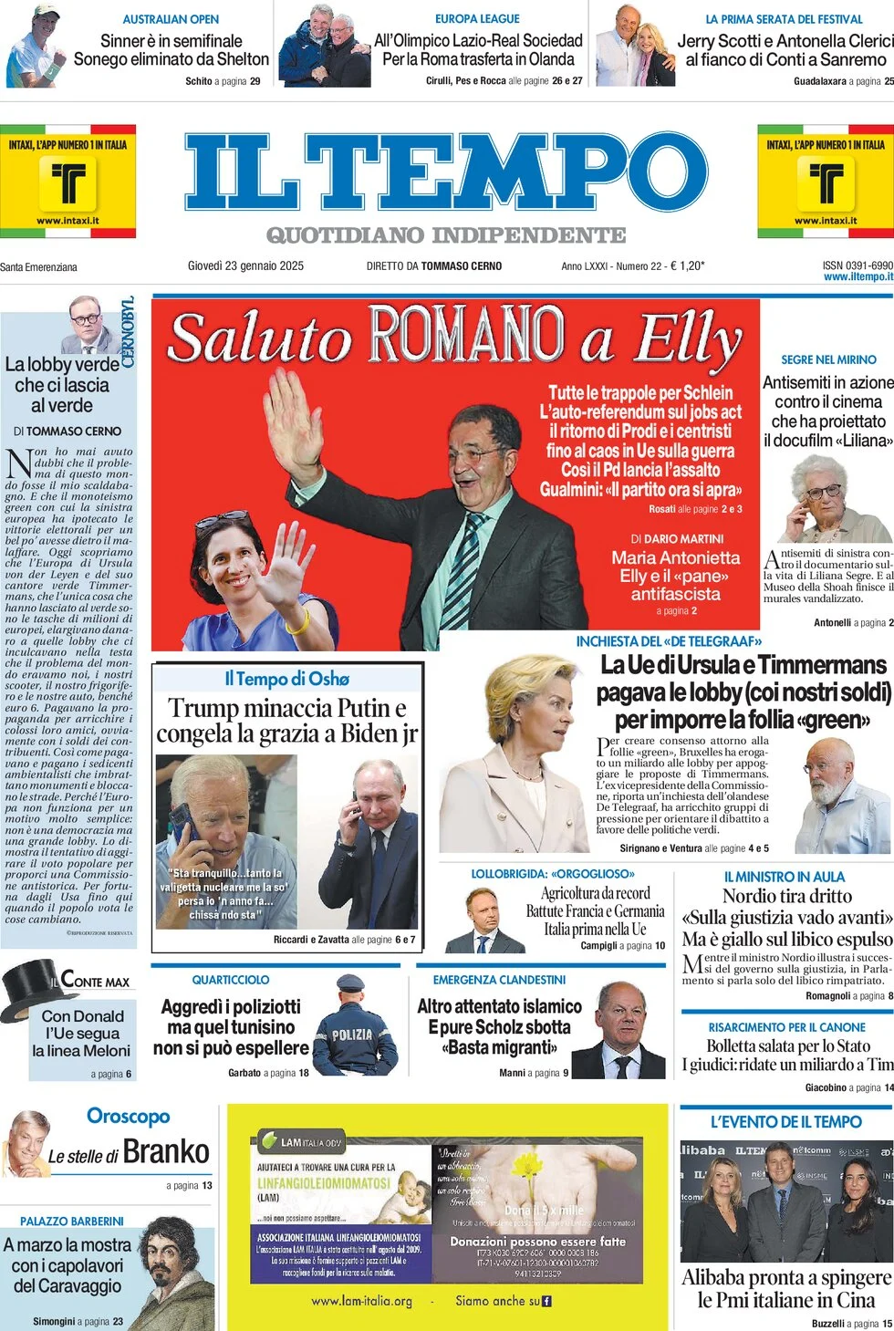 anteprima della prima pagina di il-tempo del 23/01/2025