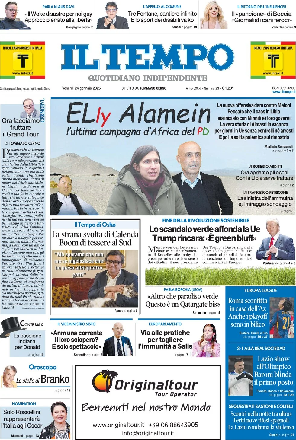 anteprima della prima pagina di il-tempo del 24/01/2025