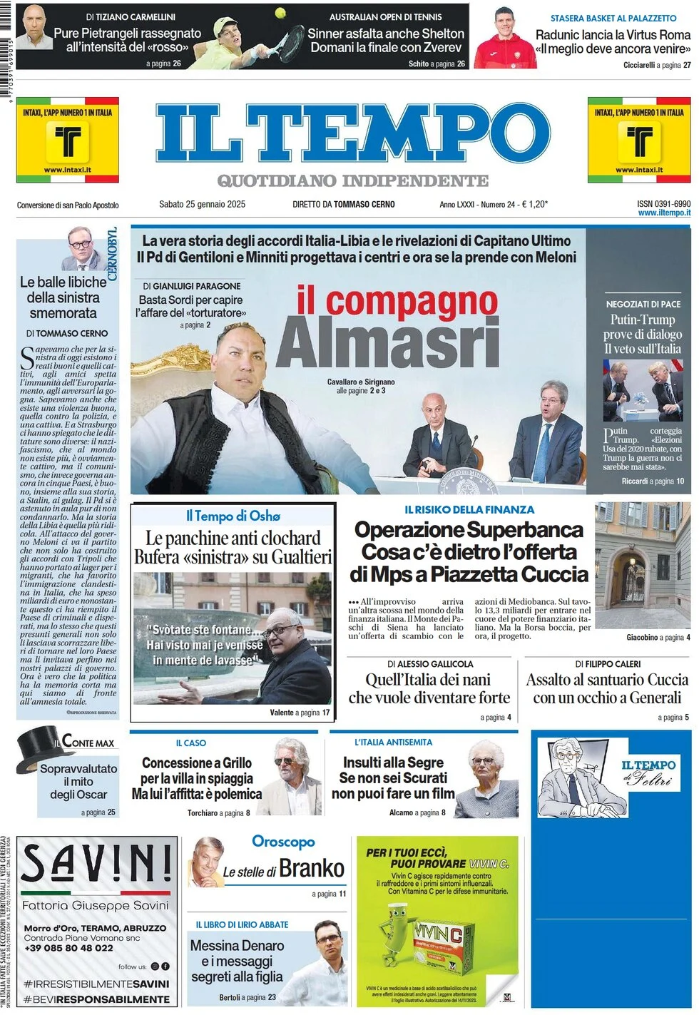 anteprima della prima pagina di il-tempo del 25/01/2025