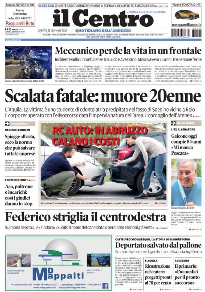 anteprima della prima pagina di il-centro-laquila del 25/01/2025