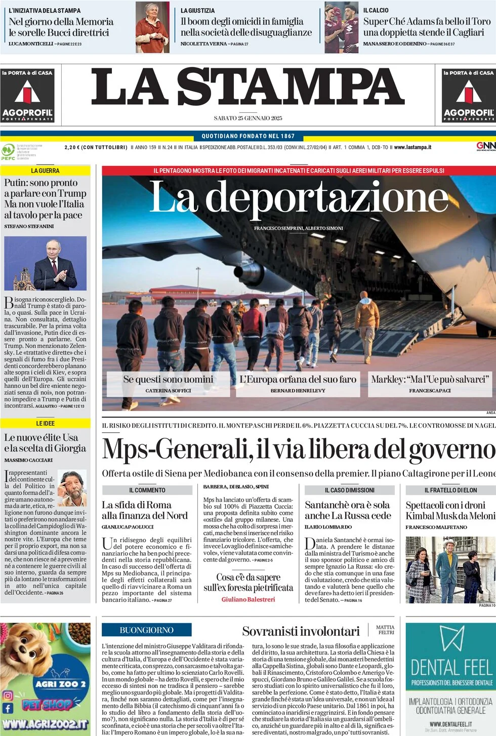 anteprima della prima pagina di la-stampa del 25/01/2025