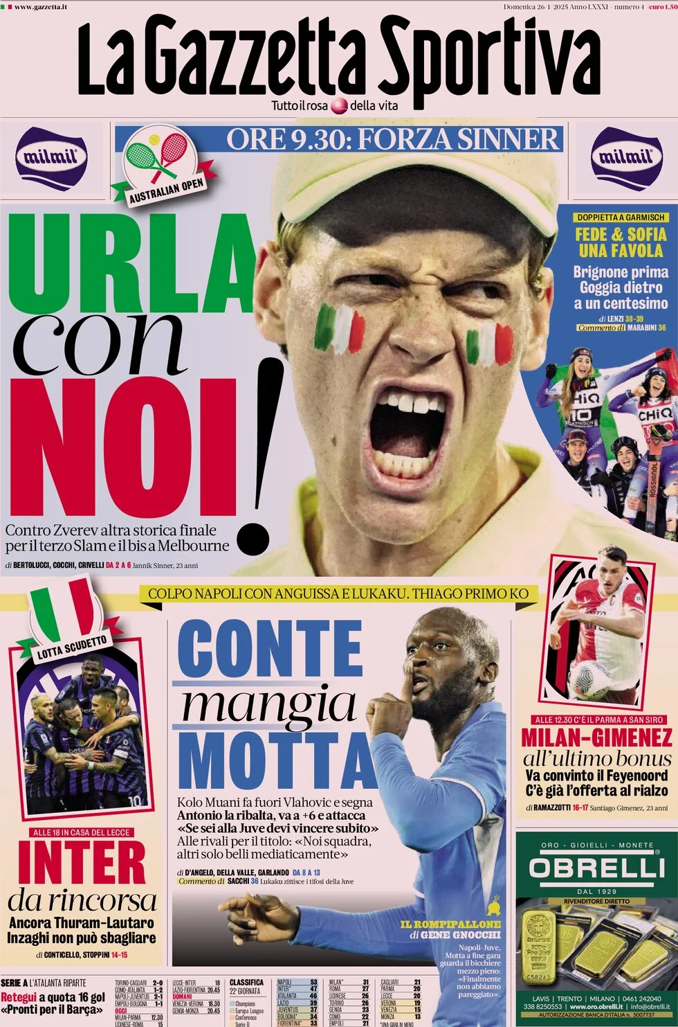 anteprima della prima pagina di la-gazzetta-dello-sport del 26/01/2025