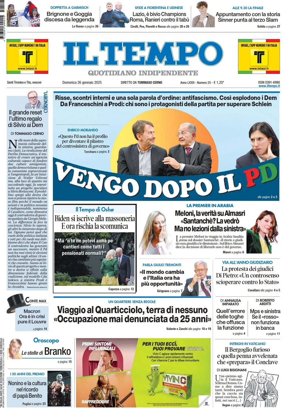 anteprima della prima pagina di il-tempo del 26/01/2025