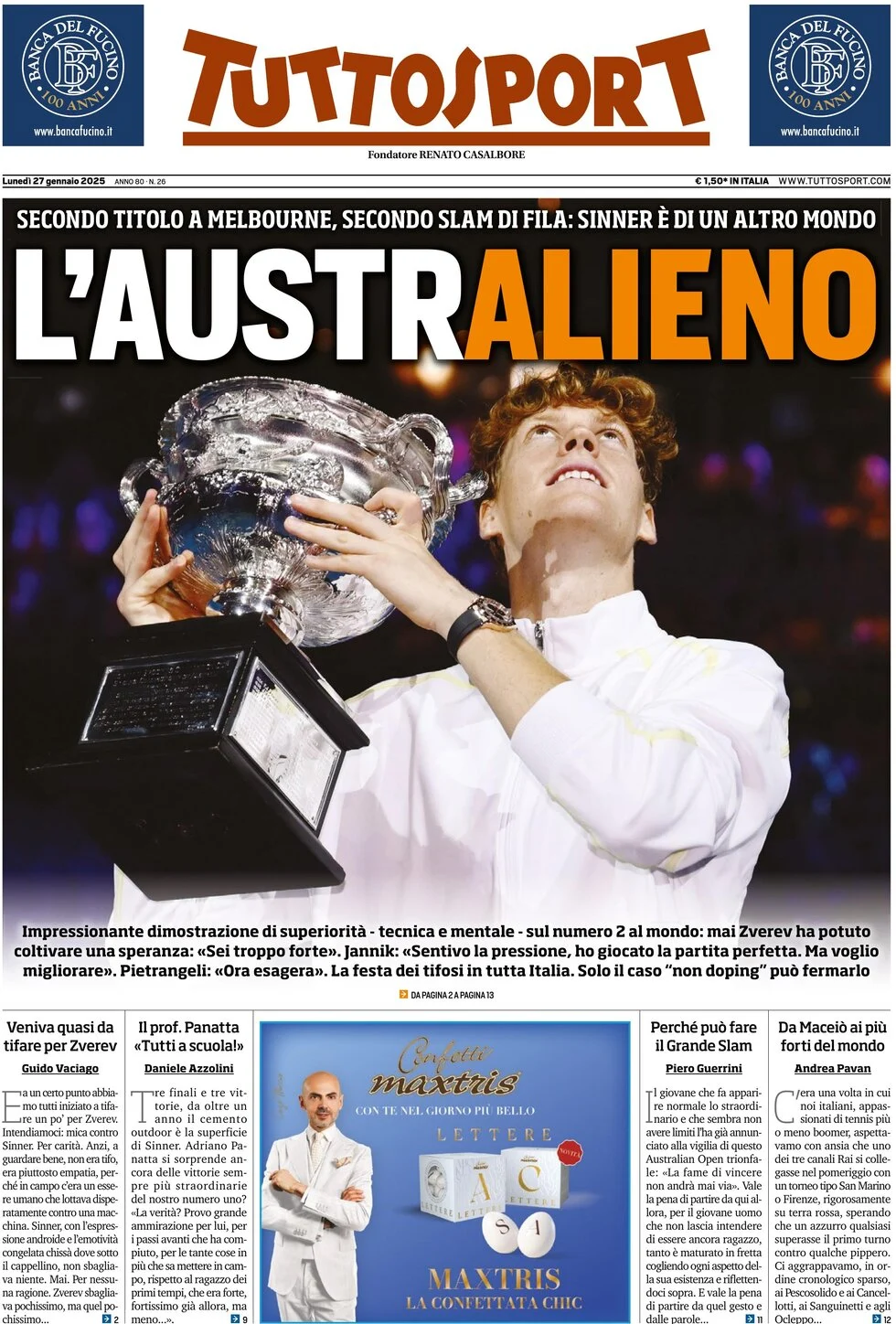 anteprima della prima pagina di tuttosport del 27/01/2025