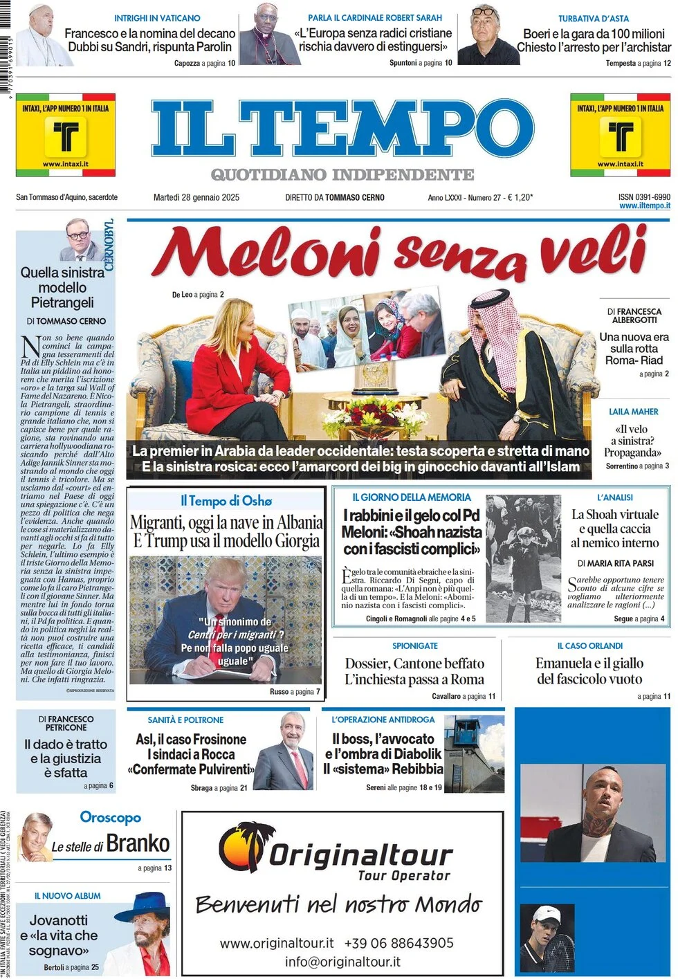 anteprima della prima pagina di il-tempo del 28/01/2025