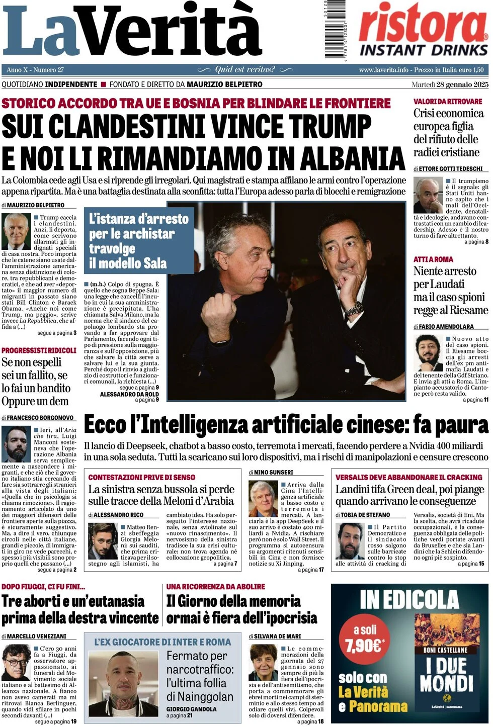 anteprima della prima pagina di la-verit del 28/01/2025