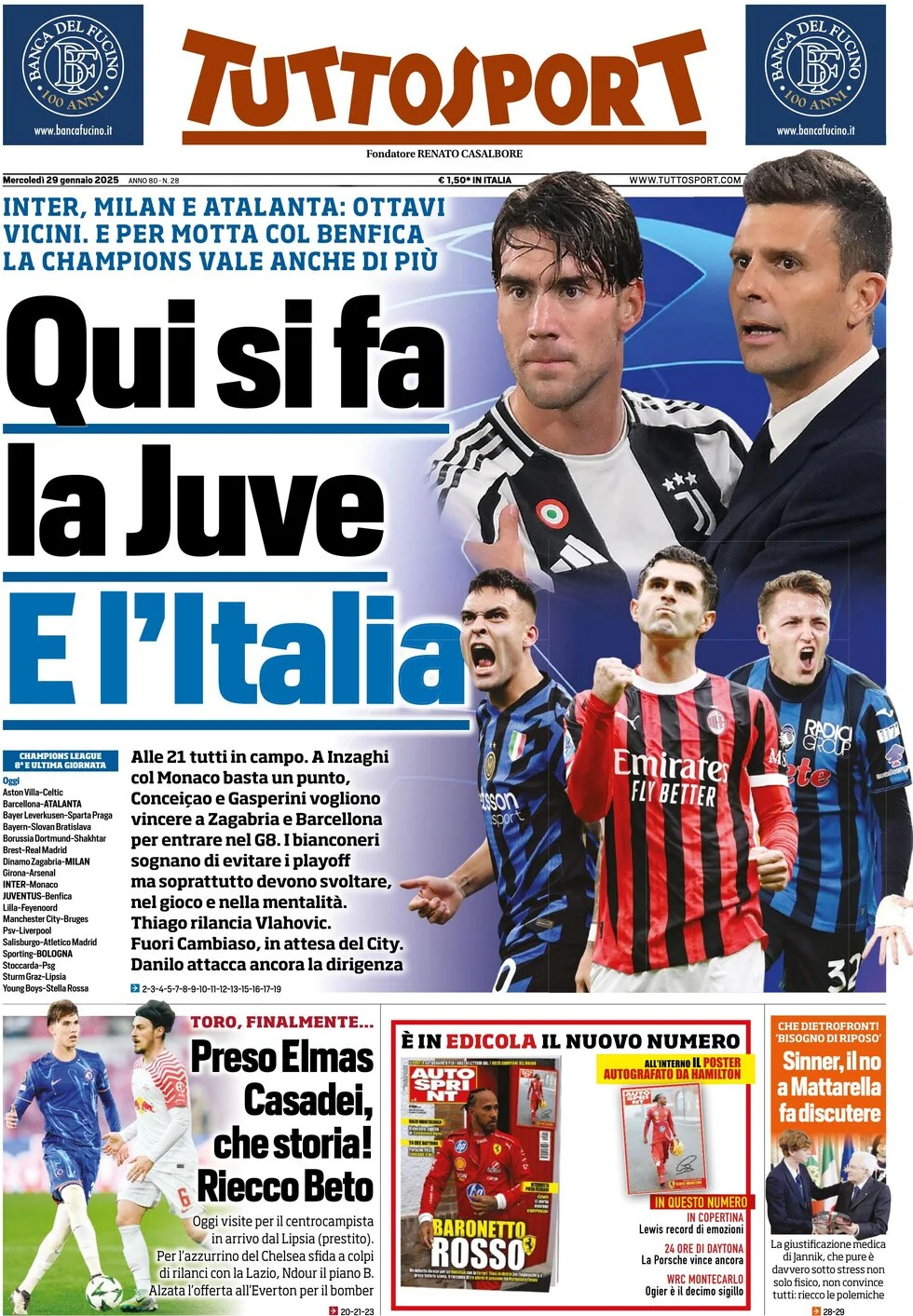 anteprima della prima pagina di tuttosport del 29/01/2025