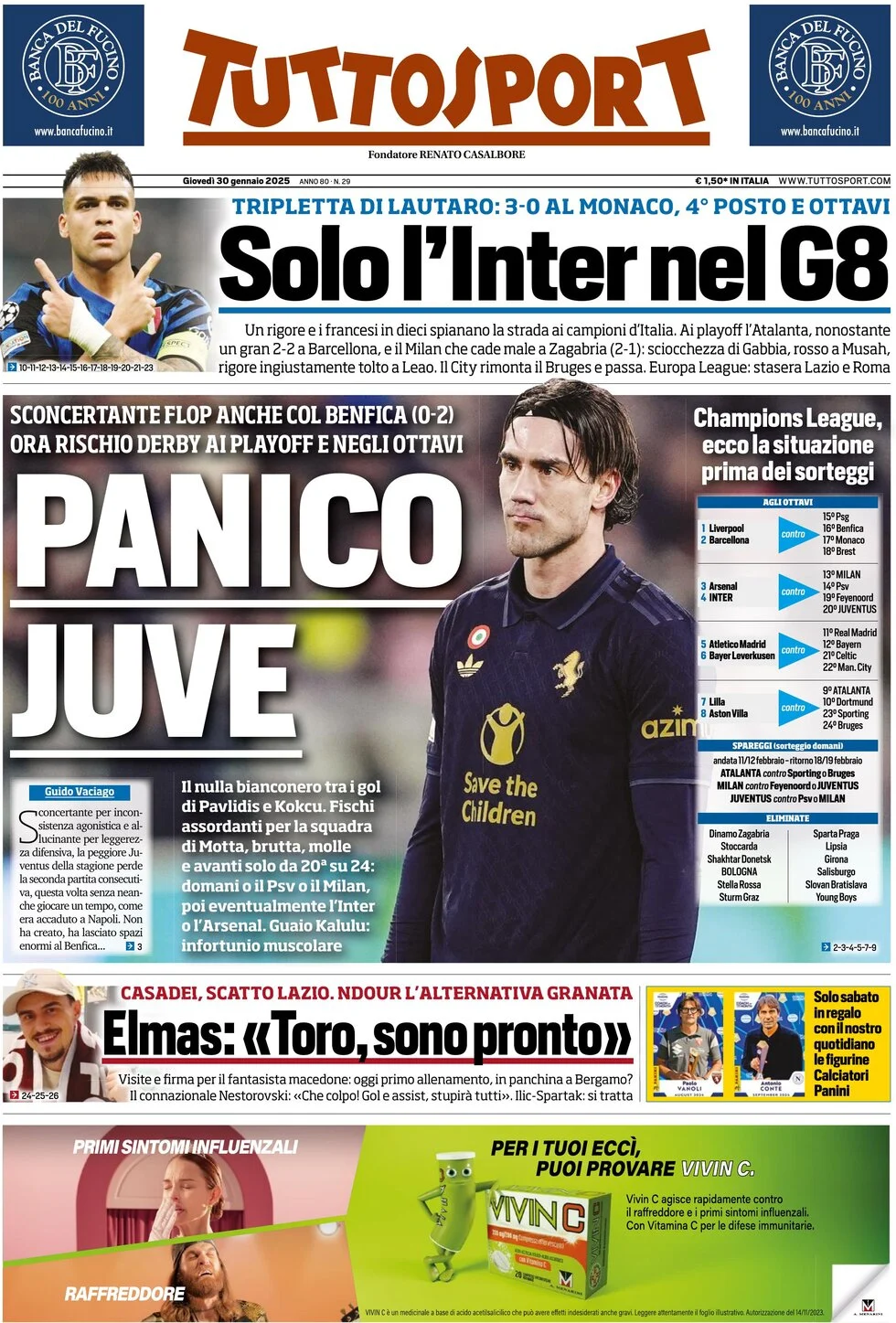 anteprima della prima pagina di tuttosport del 30/01/2025