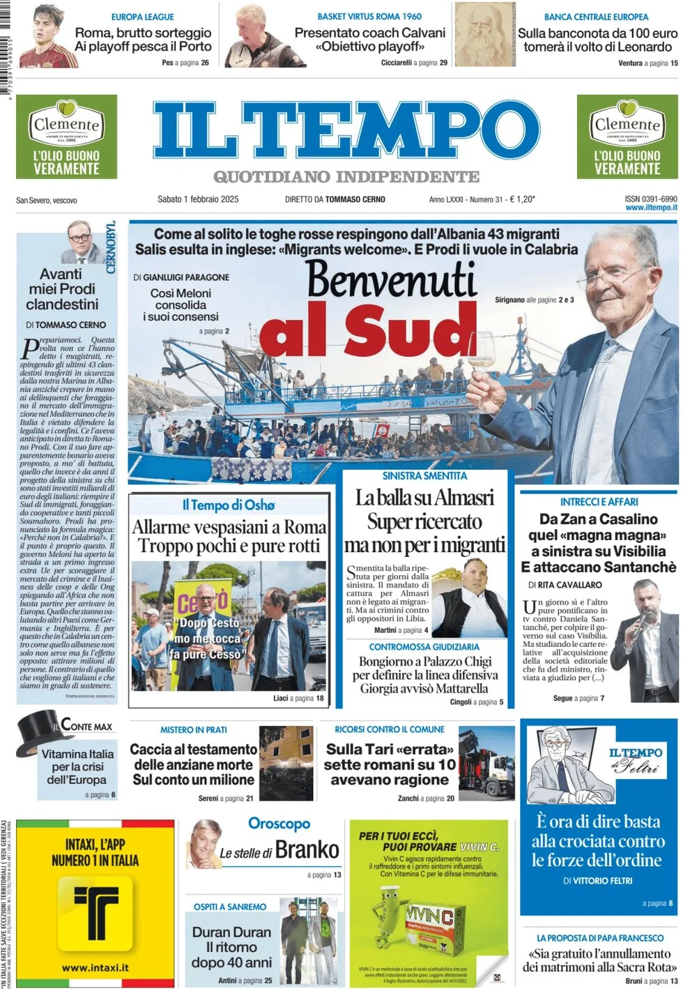 anteprima della prima pagina di il-tempo del 01/02/2025
