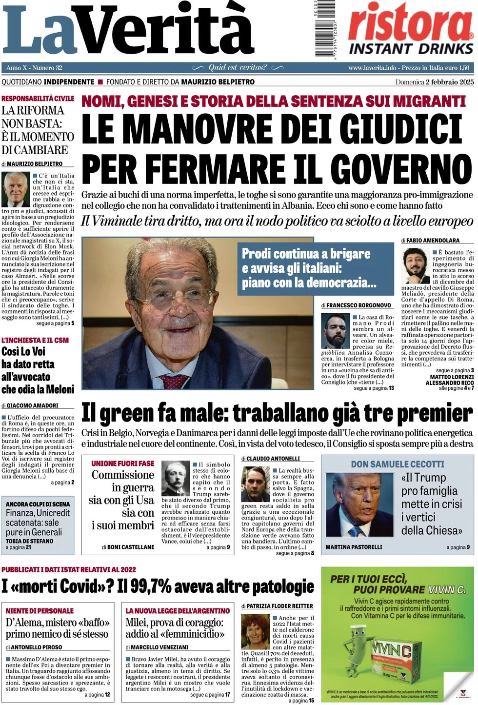 anteprima della prima pagina di la-verit del 02/02/2025