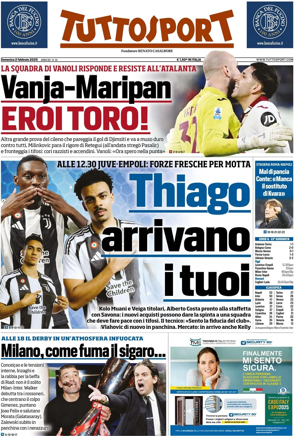 anteprima della prima pagina di tuttosport del 02/02/2025